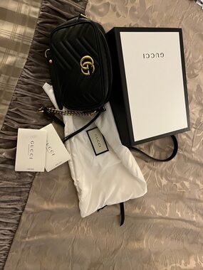 Gucci Black Quilted Matelassé Leather Crossbody with Gold GG